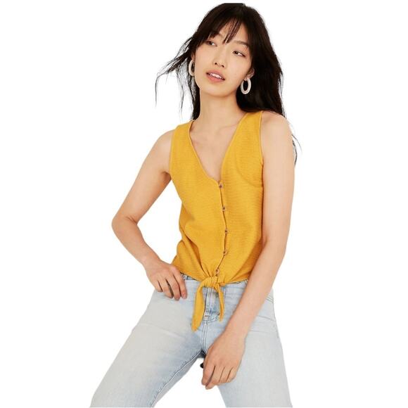 Texture And Tread  Madewell Button Front Tie Cotton Tank Top Size L - Picture 1 of 13